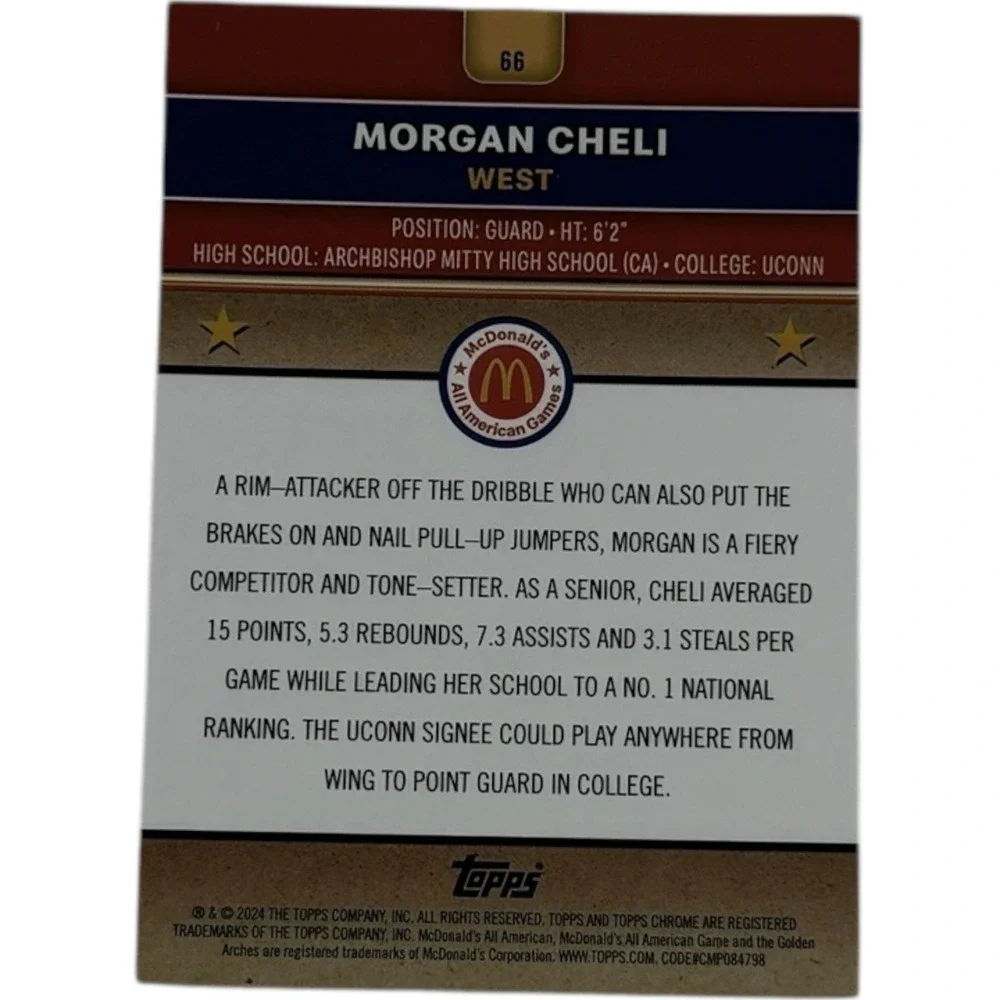 MORGAN‎ CHELI 2024 Topps Chrome McDonald's All-American #66 RayWave Refractor